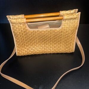 Fossil Basketweave Crossbody Bag with Wooden Handles